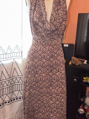 Sleeveless Geometric Wrap Maxi Dress